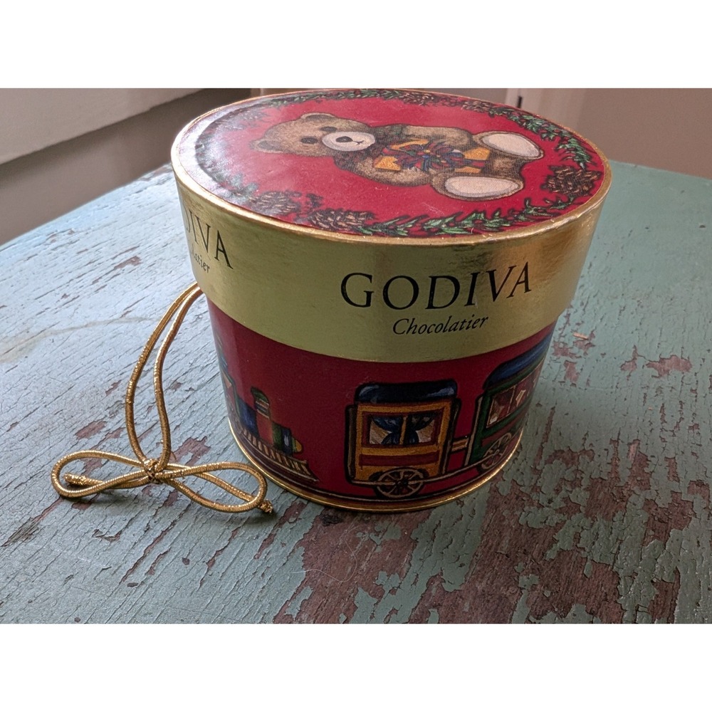 Godiva Chocolate Empty Teddy Bear Christmas Cardboard Box Ornament